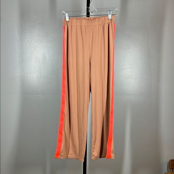 Vivi Stylish Tan Pants with Neon Pink Stripes - Picture 1 of 5